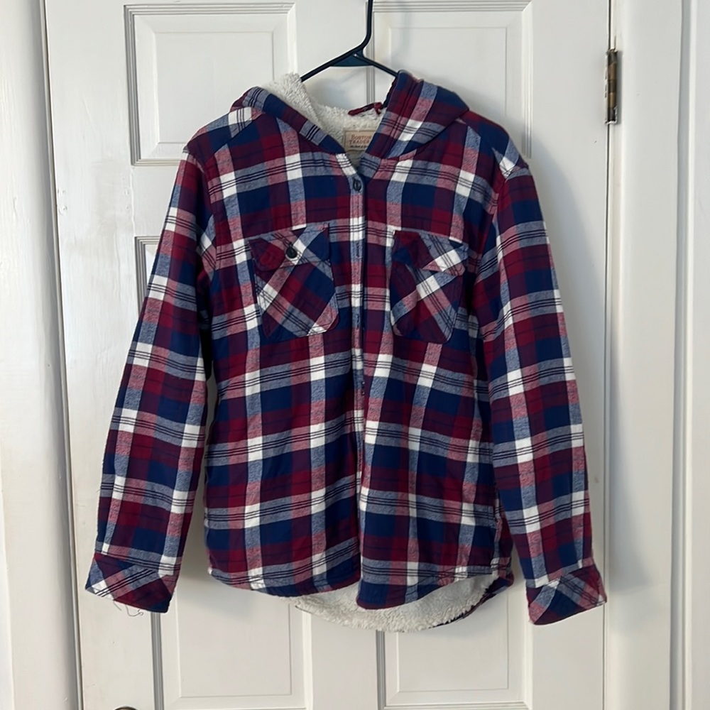Flannel faux shearling lined shirt jacket